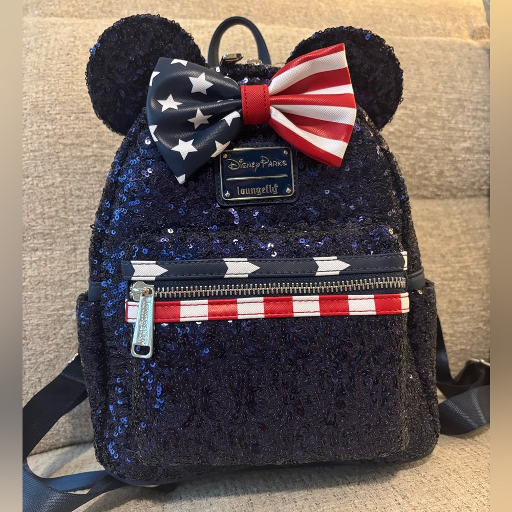 Disney Parks Loungefly Navy Stars Stripes Sequin Backpack